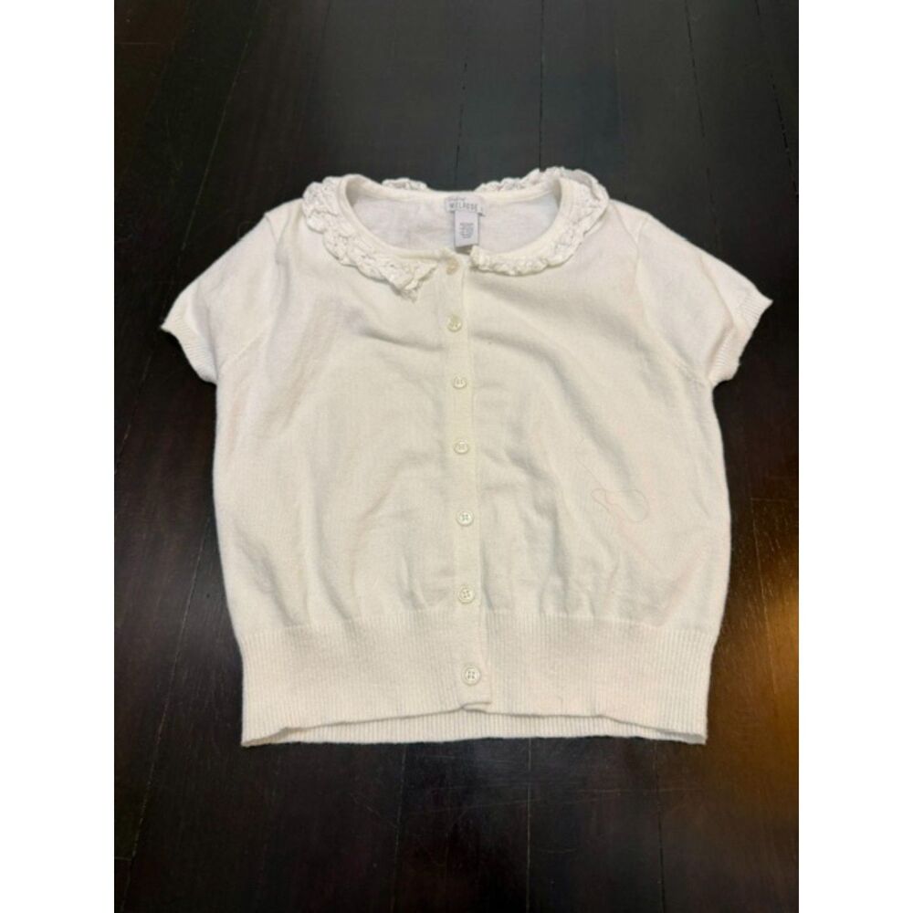 White short-sleeve button-up cream collared cardigan girls size small